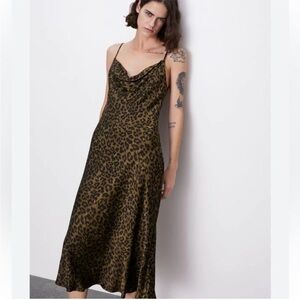 NWT Zara Animal Print Cowl Neck Satin Slip Dress Medium
